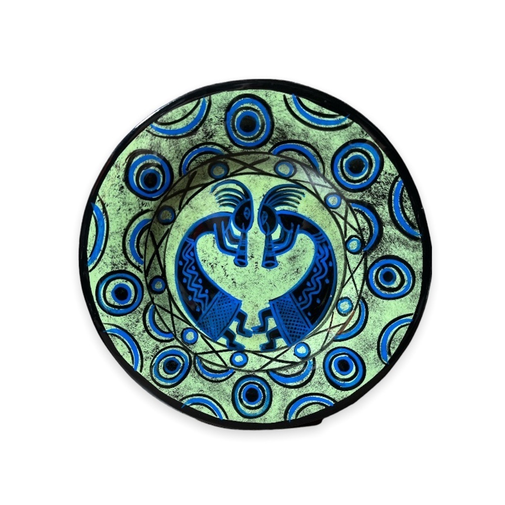 Mexican Terracotta Clay Pottery Kokopelli Hand Painted Folk Art‎ Wall Plate 12”